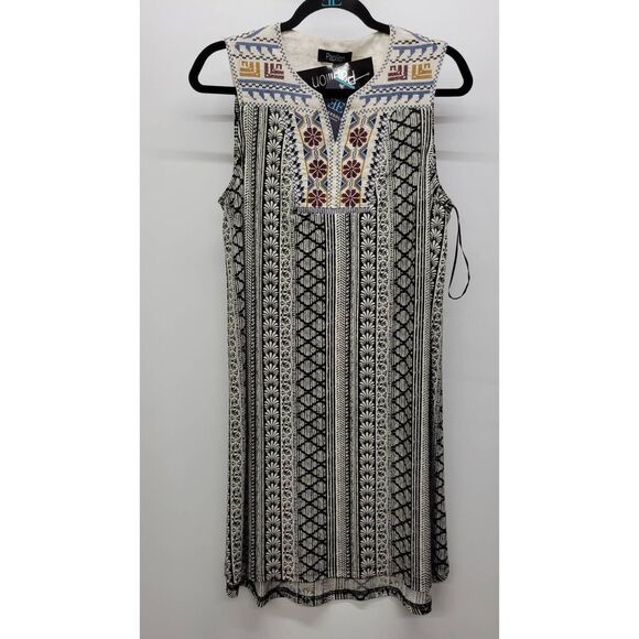 Papillon Boho Peasant Embroidered Casual Shift Dress Large Sleeveless High Low - Picture 1 of 4